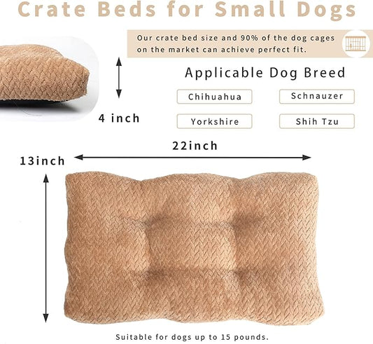 Dog Bed for Small Dogs Crate Washable 22 inch Dog Mats for Sleeping,Up to 15 lbs Soft and Fluffy Khaki S