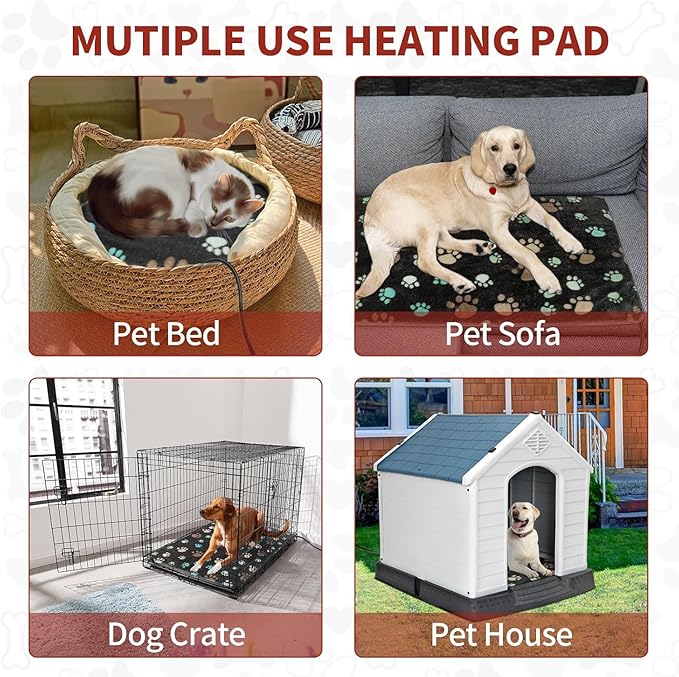 GOLOPET Large Dog Heating Pad 36x24 in with Smart Thermostat Switch and Power Line Protection Tube,Obtained MET and UL Dual Certification,Waterproof Pet Heating Pad for Dogs,with Plush Fabric Cover