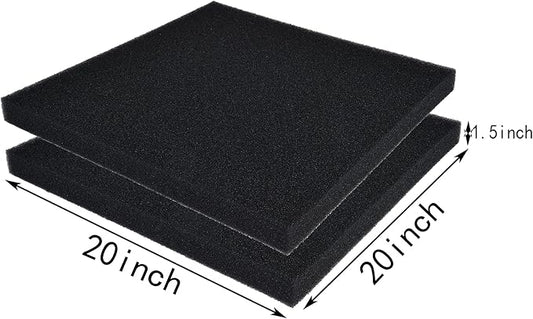 Hipanda 2 Pack Aquarium Bio Filter Sponge Pad 20"x20"x1.5",30PPI, Bio Filter Media Foam Pad Sponges, Cut-to-Size Open Cell Foam Sheet for Fish Tank