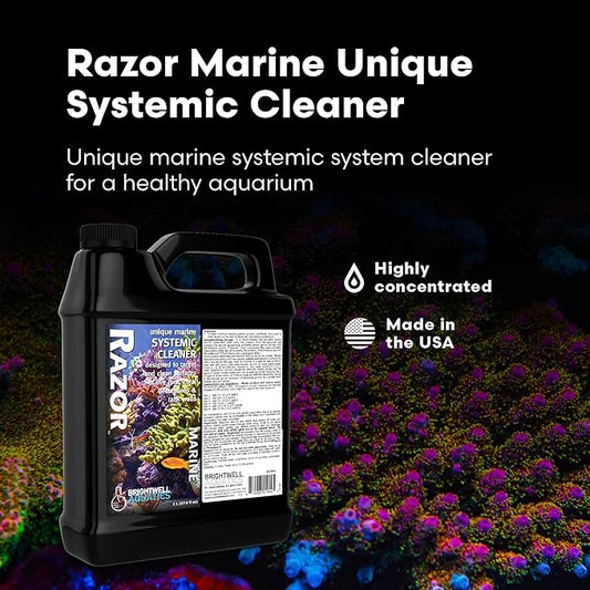 Brightwell Aquatics - Razor Marine - Unique Systemic Fish Tank Cleaner for Marine Aquariums - Aquarium Water Treatments, 67.6 fl oz