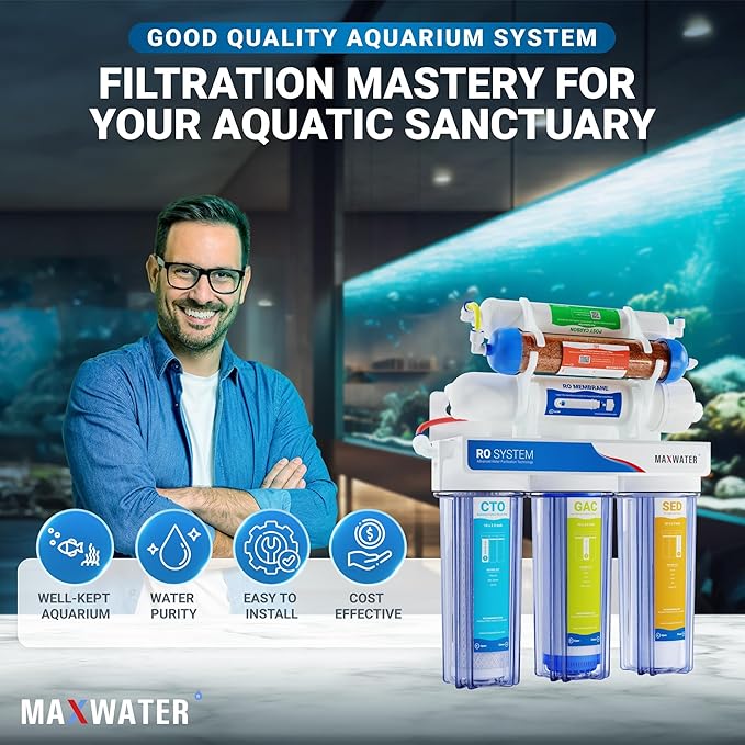 Max Water 6 Stage 100 GPD (Gallon Per Day) RODI (Reverse Osmosis Deionization) Water Filtration System for Aquarium