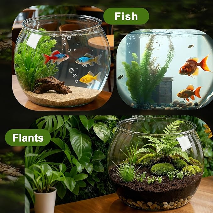 Geelin 1 Gallon Plastic Fish Tank Large Bowl Shatterproof with Crystal Clear Clarity for Terrarium, Flower Vase Centerpiece Gift for Fish Lovers(Round)