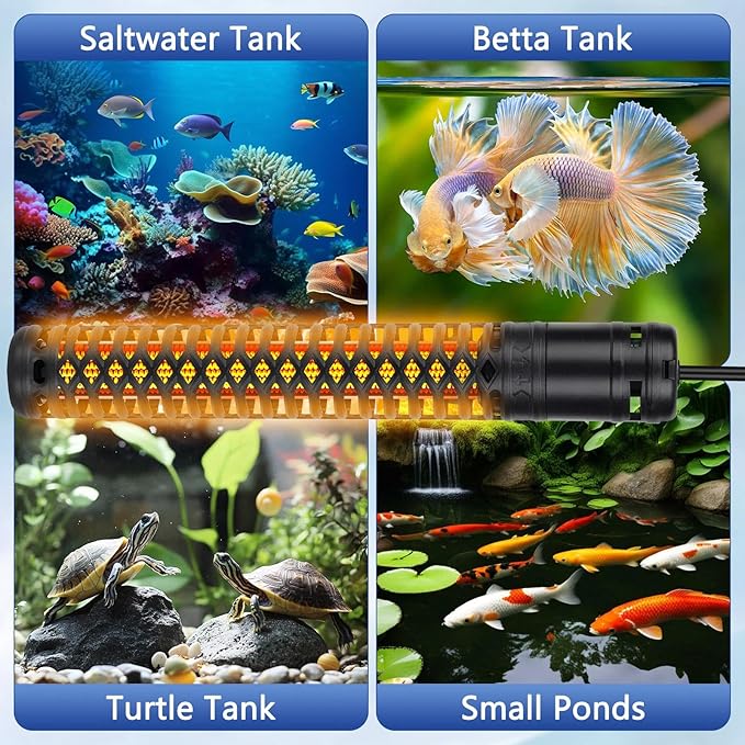 AQQA 1000W Aquarium Heater, Fish Tank Heater with Digital Thermostat, Over-Temperature and Dry-Run Protection, for Over 150 Gallon Freshwater, Saltwater, Turtle Betta Fish Tank Aquarium