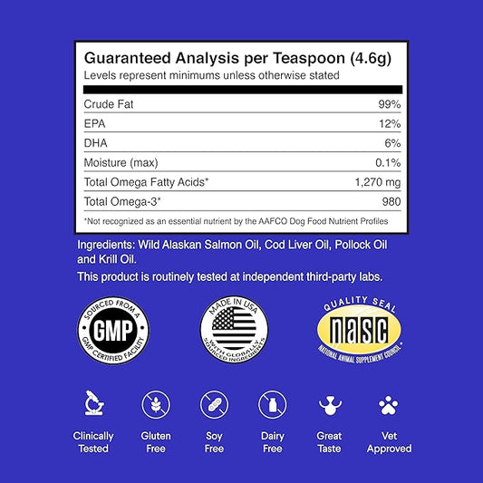 Wonder Paws Fish Oil for Dogs - Omega 3 for Dogs from Alaskan Salmon, Cod & Krill Oil - EPA DHA Fatty Acids - Less Shedding & Itching - Skin, Joint, Immune & Heart Health - Liquid Supplement (16 oz)