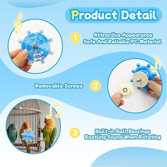 2 Colors Bird Toys for Parrots, Small Bird Cage Toys with Spinning Rattle, Hanging Roller Parakeet Cage Accessories for Chewing Exercise, Budgie Entertainment (Pink and Blue)