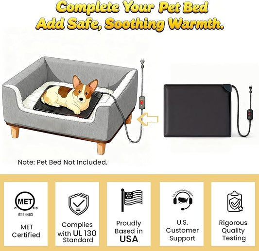 PetTemp Cat Bed Warmer 15.5 x 12.5 in, Indoor Heated Pad Insert for Cats, Kittens & Small Dogs, Turns Any Pet Bed Into a Cozy Waterproof Heating Mat, Safe Thermostat & Chew-Resistant Cord