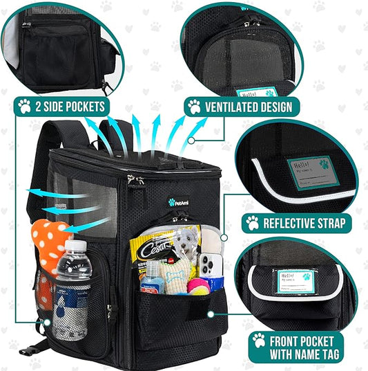 PetAmi Dog Backpack Carrier, Airline Approved Cat Backpacks for Carrying Small Large Cats, Pet Carrier Back Pack, Ventilated Soft Sided for Travel, Hiking, Camping, Max 18 lbs, Black