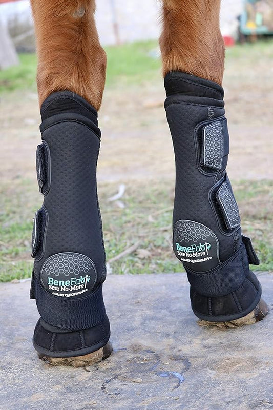 BENEFAB Therapeutic Smart HIND QuickWrap | 1 Pair/2PCS Wraps with Far-Infrared Technology & Magnetic Therapy Stable or Shipping Boot Prevent Injuries Reduce Pain Stiffness Black