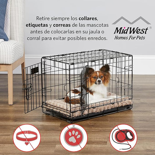 MidWest Homes for Pets Intermediate LifeStages Single Door 36-Inch Folding Dog Crate, Enhanced Security, Includes Leak-Proof Pan, Divider Panel, Handle, Rubber Feet