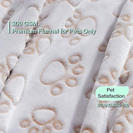 Stuffed Small Beige Premium Soft Dog Blanket, with Flannel Beige Cute Paw Print, 24 * 32 inches, Cat Blanket Puppy Supplies Poodle Dog Products Stuff Essentials