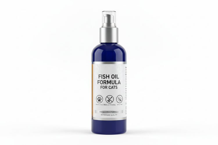 Cat fish oil formula designed for healthy skin, reduced shedding, and shiny coat
