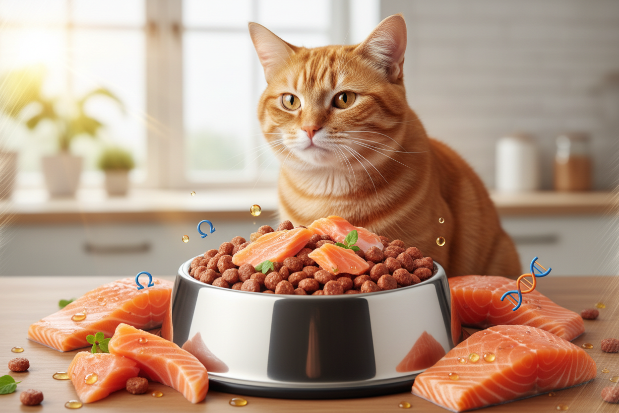 Chicken and salmon dry cat food with natural ingredients