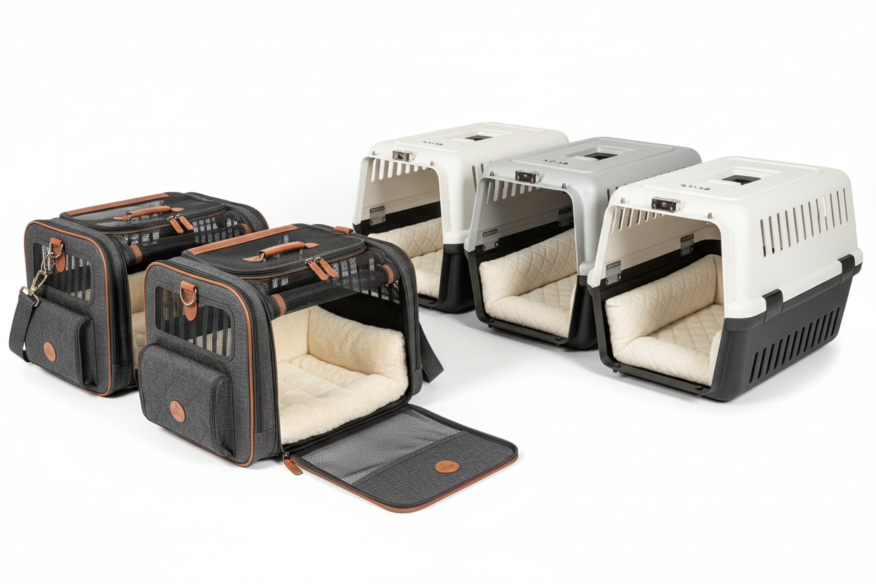 Premium soft and hard cat carriers featuring ventilation mesh, padded interiors, and durable construction for vet visits and travel.