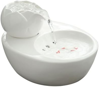 Ceramic Water Fountains for Cats Indoor Small Dog Pet Water Bowl Dispenser Automatic Rabbit (White,Samll)