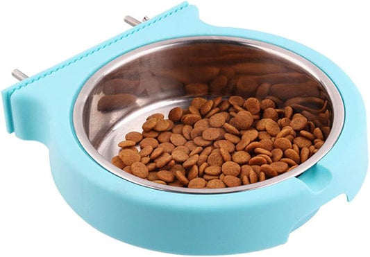 Crate Dog Cat Bowls, Removable Stainless Steel Hanging Pet Cage Bowls for Kennel, Crate Food Water Feeder Bowls with Bolt Holder for Cat, Puppy, Rabbite Birds and Other Small Animals (Large, Blue)