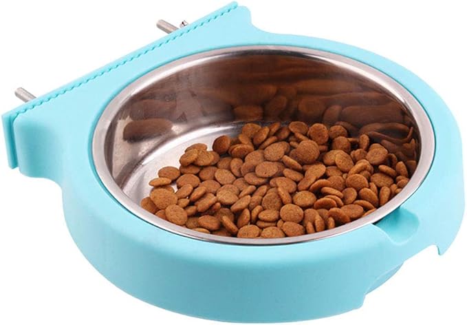 Crate Dog Cat Bowls, Removable Stainless Steel Hanging Pet Cage Bowls for Kennel, Crate Food Water Feeder Bowl with Bolt Holder for Cat, Puppy, Rabbite Birds and Other Small Animals (Small, Blue)
