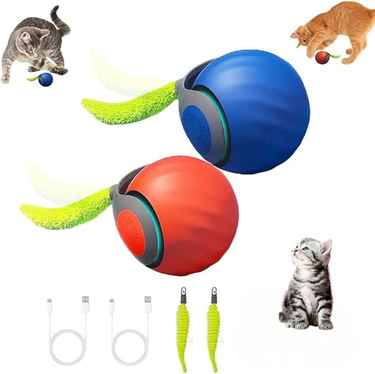 2 PACKS Speedy Tail 2.0 Cat Toy, Interactive Cat Toys for Indoor, Automatic Moving Kitten Rolling Ball with Tail, Rechargeable & Two Speed Adjustment, Smart Interactive Dog Ball, Rollie Pet Chase