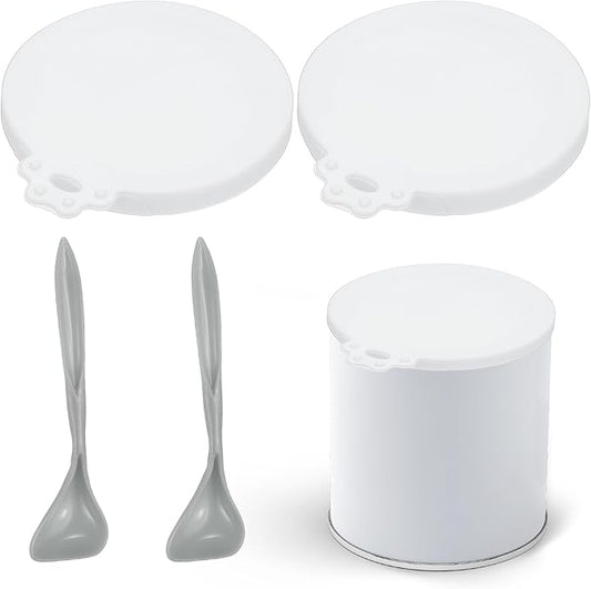 Cat Food Can Covers Lids, Dog Food Can Lids with Spoons Silicone Toppers Reusable Fits 3 Standard Sizes, (White, 2Sets), Intended for Dog/Cat/Pet Food
