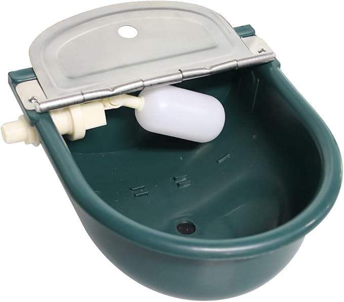 Automatic Water Bowl Plastic Livestock Stainless Steel Cover Waterer Dog Drinking Cattle Horse Drinker with Float Valve & Drain Plug & 1/2 Inch Pipe (Green)