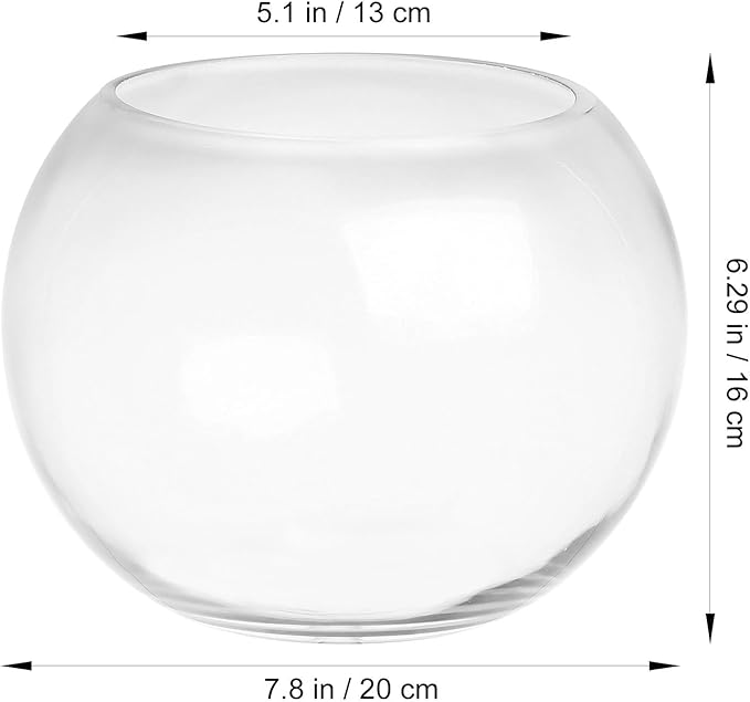 Yardwe 2 Gallon Round Glass Fish Bowl Transparent Aquarium for Goldfish and Water Plants 7.8 Inch Desktop Fish Tank for Home and Office Decor
