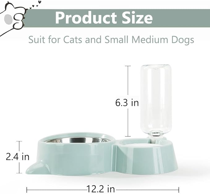 Dog Bowls, Puppy Cat Food and Water Bowl Set with Water Dispenser and Stainless Steel Bowl Detachable Gravity Pet Feeder and Waterer Set for Cats Dogs Puppy Rabbit (Blue)