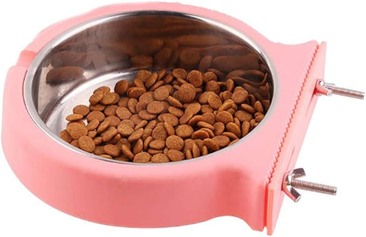 Crate Dog Cat Bowls, Removable Stainless Steel Hanging Pet Cage Bowls for Kennel, Crate Food Water Feeder Bowls with Bolt Holder for Cat, Puppy, Rabbite Birds and Other Small Animals (Large, Pink)
