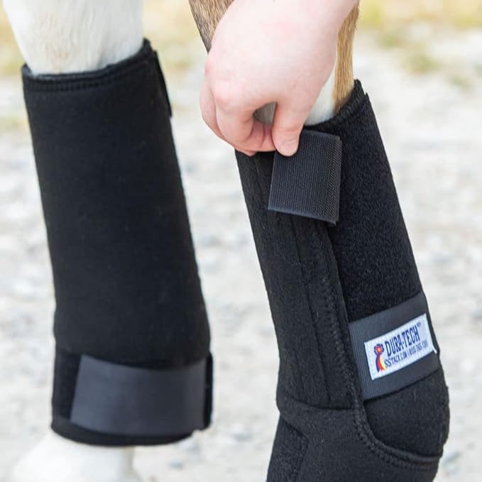 Dura-Tech Fast Wrap Polo Wraps for Horses | Size Medium | Color Black | Horse Leg Protection | One Piece Construction | Conforming Fit | Enhanced Support | Secure Hook & Loop Straps