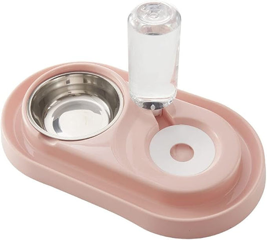 Double Dog Cat Bowls, Raised Pets Water and Food Bowl Set with Automatic Water Dispenser Bottle Detachable Stainless Steel Bowl No-Spill Pet Feeder for Small Medium Dogs and Cats Puppy Kitten Rabbit