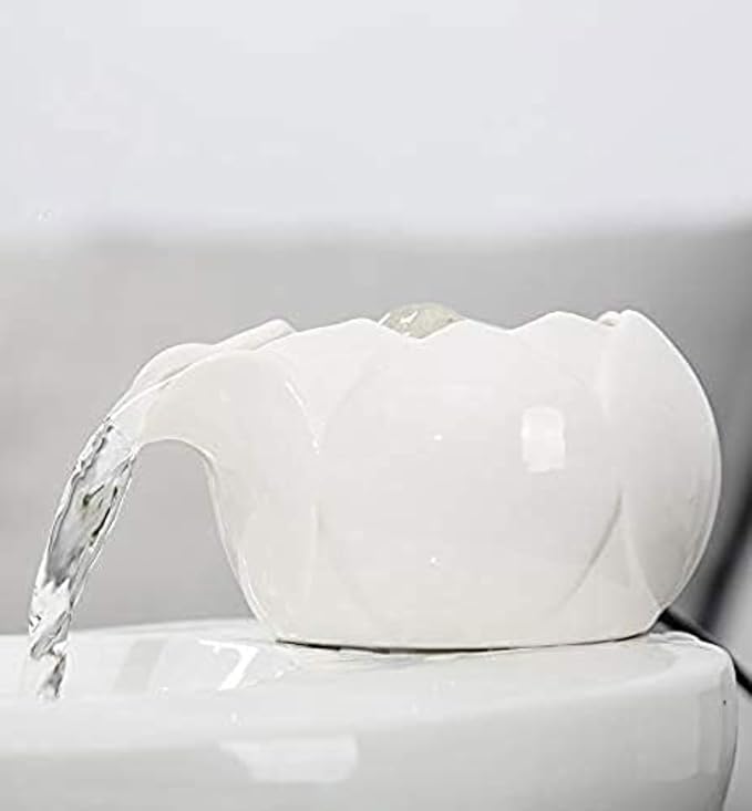 Ceramic Water Fountains for Cats Indoor Small Dog Pet Water Bowl Dispenser Automatic Rabbit (White,Samll)