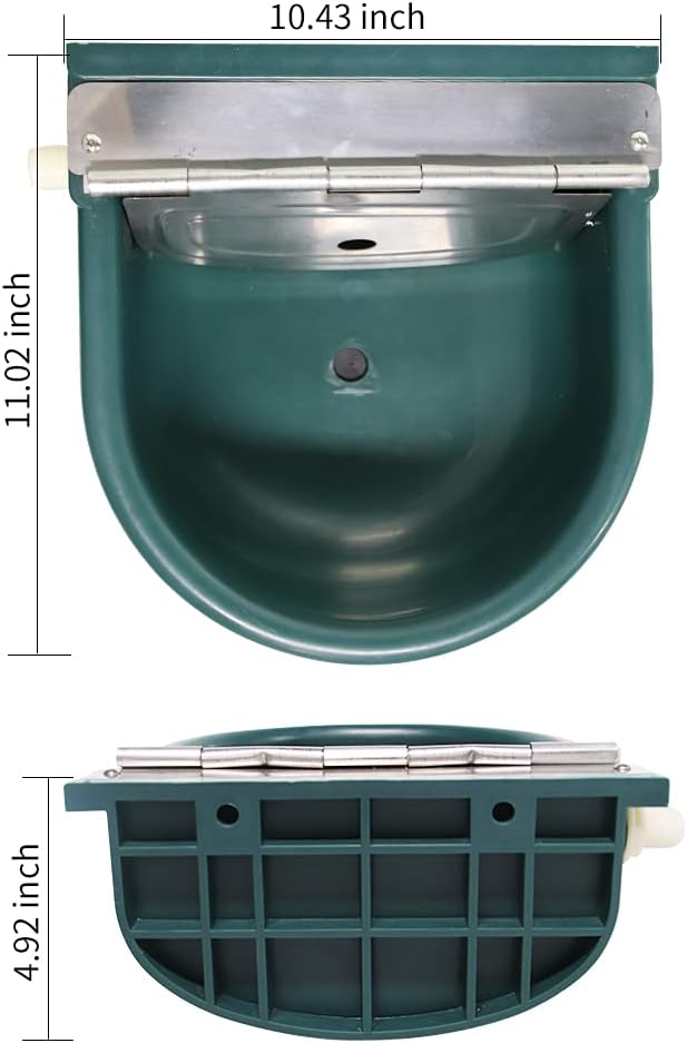 Automatic Water Bowl Plastic Livestock Stainless Steel Cover Waterer Dog Drinking Cattle Horse Drinker with Float Valve & Drain Plug & 1/2 Inch Pipe (Green)