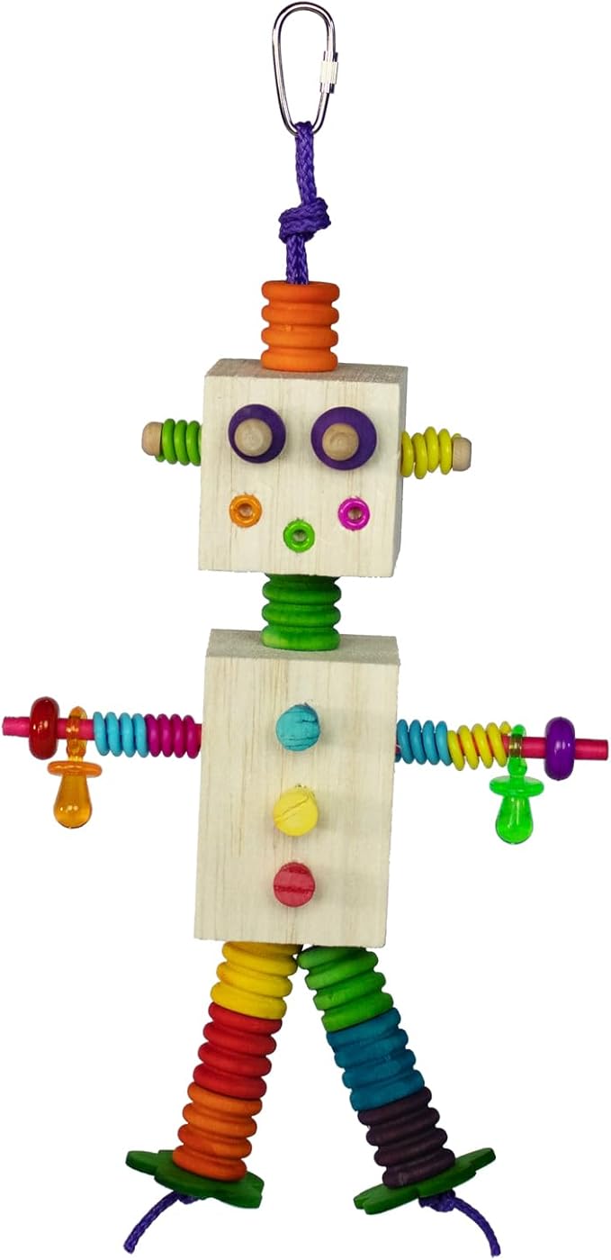 Super Bird Creations SB1183 Balsa Bot Bird Toy - for Medium Size Bird, Made of Balsa Wood with Colorful Accessories - Parrots, Ringnecks, Medium Conures - Perfect Chew Toy for Parrots - 12 x 6.5