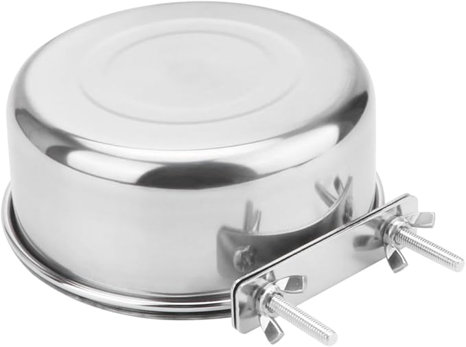 Wontee Pet Food Water Bowl with Clamp Holder Stainless Steel Feeding Cups Feeder for Dog Bird Parrot Cat Rabbit, 2 Packs (L)