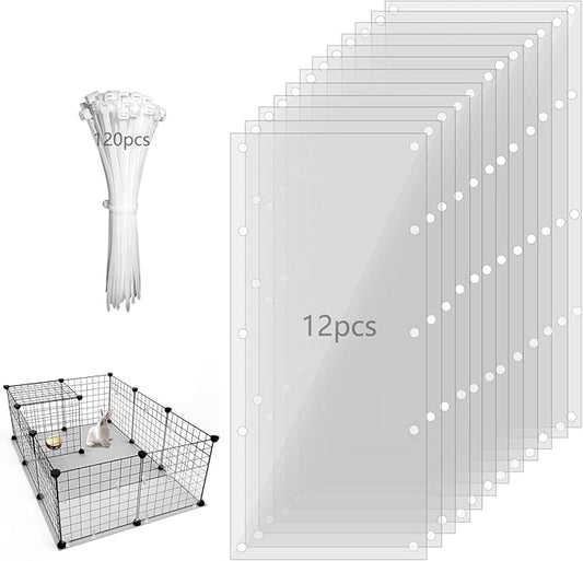 12PCS Pet Cage Guard, Rabbit Urine Guard, 13.8" x 5.9" Pet Cage Edge Liner with 120PCS Ties for Rabbit, Guinea Pig, Hamster, Chinchilla, Hedgehog, Ferret, Bunny