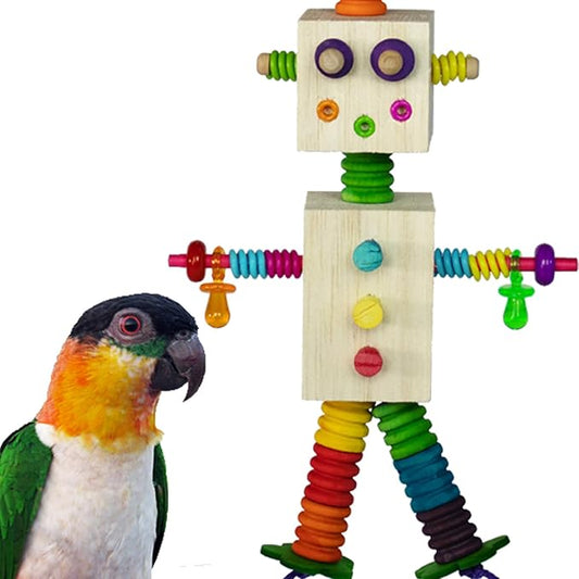 Super Bird Creations SB1183 Balsa Bot Bird Toy - for Medium Size Bird, Made of Balsa Wood with Colorful Accessories - Parrots, Ringnecks, Medium Conures - Perfect Chew Toy for Parrots - 12 x 6.5