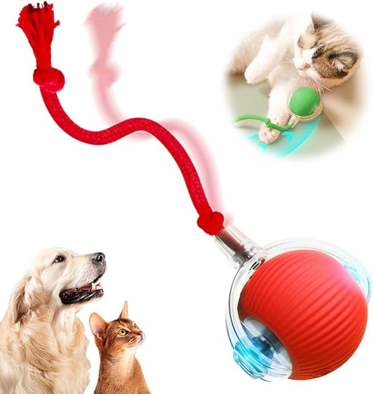 Smart Indoor Adult Cat Toys - Interactive Rolling Balls with Cord Imitation Mouse (Red)