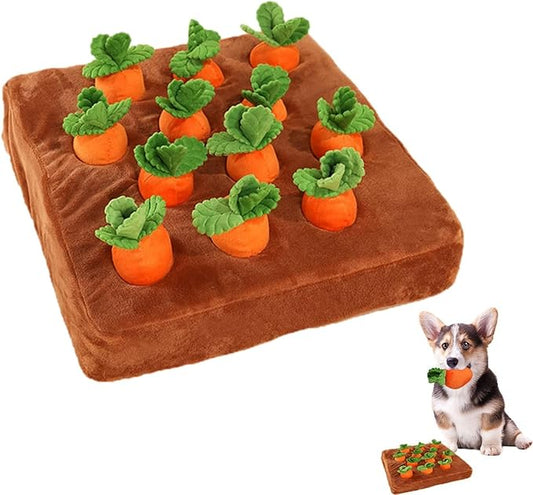 Carrot Snuffle Mat for Dogs, Interactive Dog Plush Puzzle Toys, 2 in 1 Non-Slip Nosework Feed Games, Pet Stress Relief with 12 Carrots