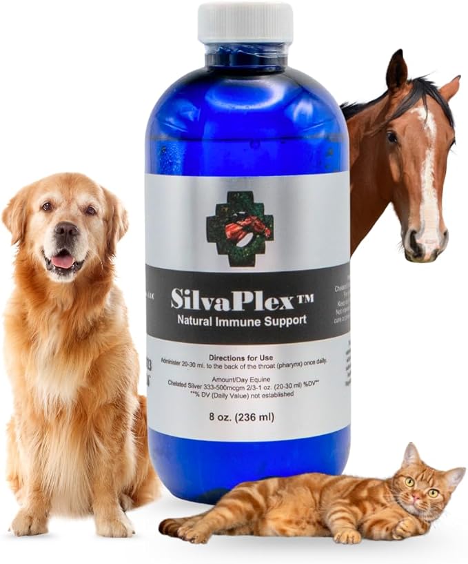 SilvaPlex Natural Immune Support Solution for Dogs, Cats, Horses, Small Animals, 100 PPM Chelated Silver (16 oz)