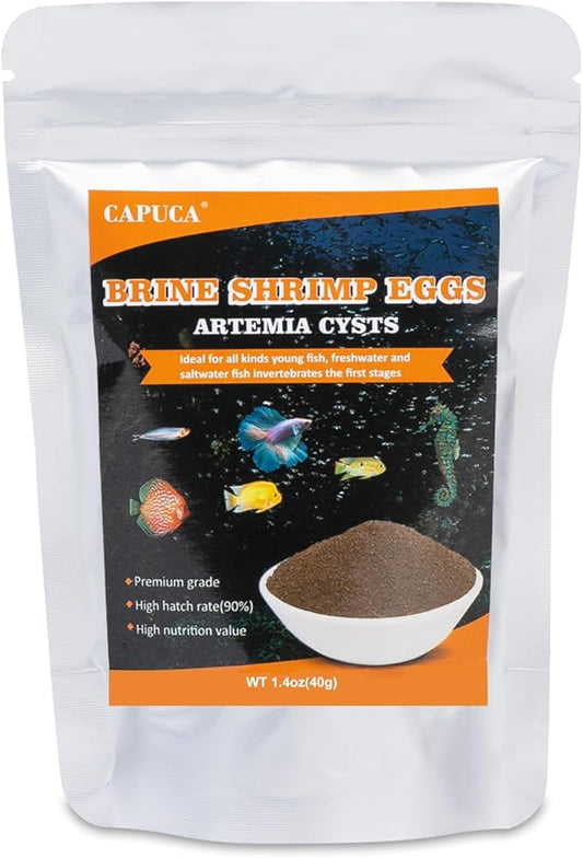 Brine Shrimp Eggs Fish Food - Sea Monkey Eggs 90% Hatch Rate Aquatic Foods for Freshwater & Saltwater Fish, Shrimp, Fry (1.4oz)