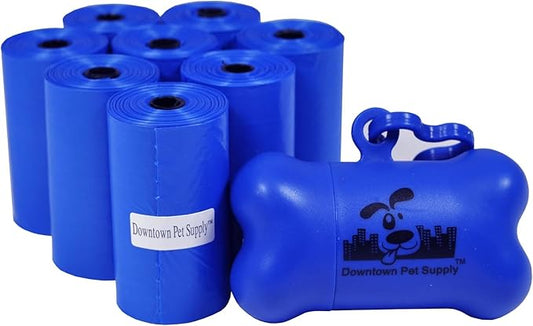 Downtown Pet Supply Poop Bags for Dogs with Dispenser, 180 Count - Leak-Proof Dog Waste Bags and Bone-Shaped Dog Poop Bags Holder for Leash - Blue, 12.5" x 8.5"