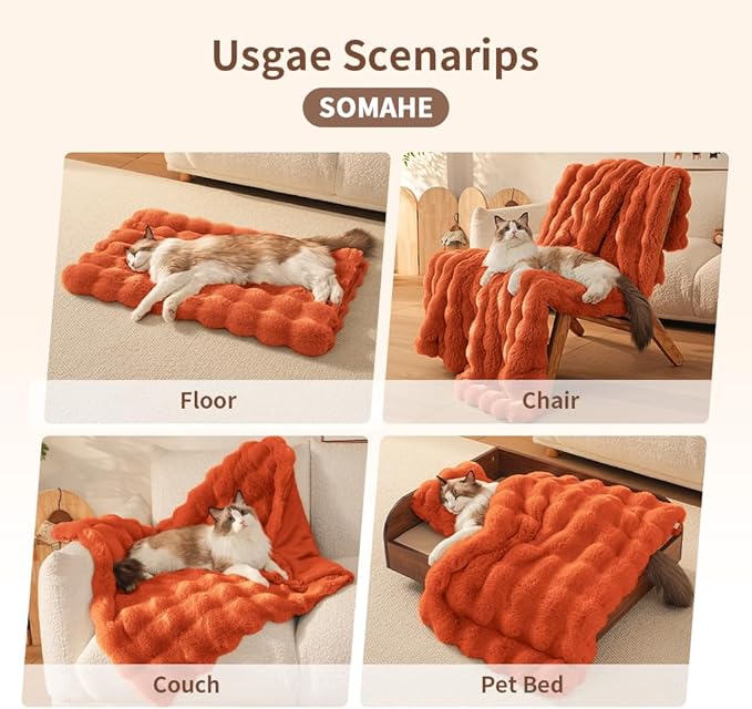 Dog Blanket Ultra Soft Fuzzy Faux Fur Cat Blankets for Indoor Cats Ultra Soft Plush Faux Fur Machine Washable Reversible Pet Throw Protector for Couch Furniture 28"X 22" Vibrant Orange