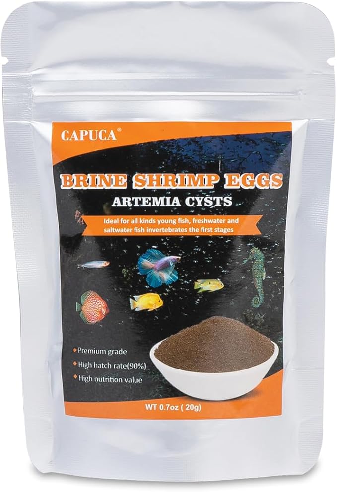 Brine Shrimp Eggs Fish Food - Sea Monkey Eggs 90% Hatch Rate Aquatic Foods for Freshwater & Saltwater Fish, Shrimp, Fry (0.7oz)