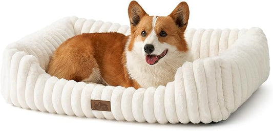 Orthopedic Dog Bed for Medium Dogs & Large Dogs - Washable Rectangle Pet Bed with Anti-Slip Bottom, Soft Calming Cat & Puppy Bed for Indoor Pets (35"x25"x8", Cream)