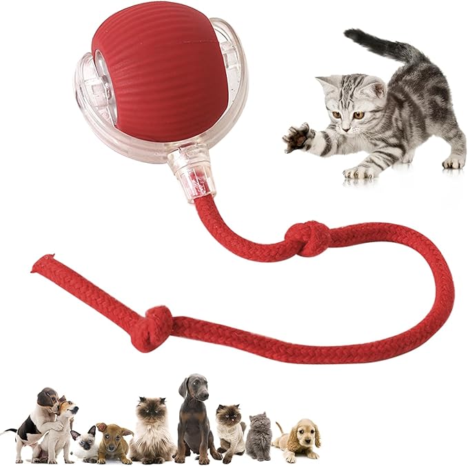 DVHNMK Chewie Viral 360 Smart Automatic Rolling Pet Ball - Interactive Dog & Cat Toy (Red)