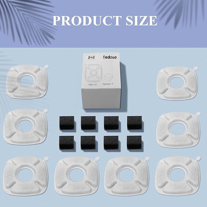 8 Pcs Cat Fountain Replacement Filters for Veken 95Oz/2.8L Automatic Pet Fountain and Stainless Steel Cat Water Fountain Dog Water Dispenser (4 Carbon Filters+4 Sponge Filters)