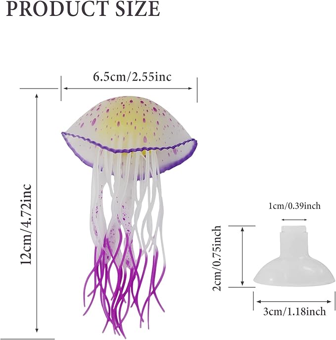 WishLotus Aquarium Jellyfish Decoration, Soft Silicone Glowing Aquarium Decorations Fluorescent Jellyfish with Suction Cup New Upgraded Simulation Aquarium Decor for Various Fish Tank (B, Purple)