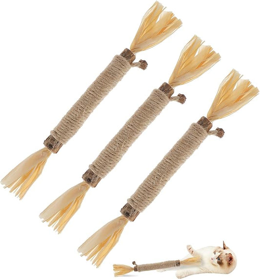 RELONGGI 3 PCS Silvervine Sticks for Cats - Natural Cat Chew Toys for Teeth Cleaning, Kitten Teething & Aggressive Chewers