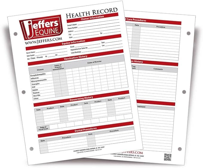 Jeffers Horse Fleece Polo Wraps 4 Pack and Equine Health Record 1 Pack Kit – Leg Wrap Accessories for Training Riding Turnout Stable, Hoof Care Tracker, Equestrian Horse Supplies - Red