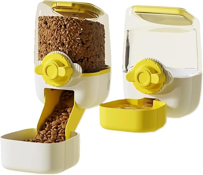 Pet Hanging Automatic Feeders Drinking Bowls，Gravity Rabbit Feeder and Water Set，Cage Cat Food Bowl Feeding Station for Puppy Kitten Chinchilla Hedgehog Guinea Pig Ferret (Yellow-Food)