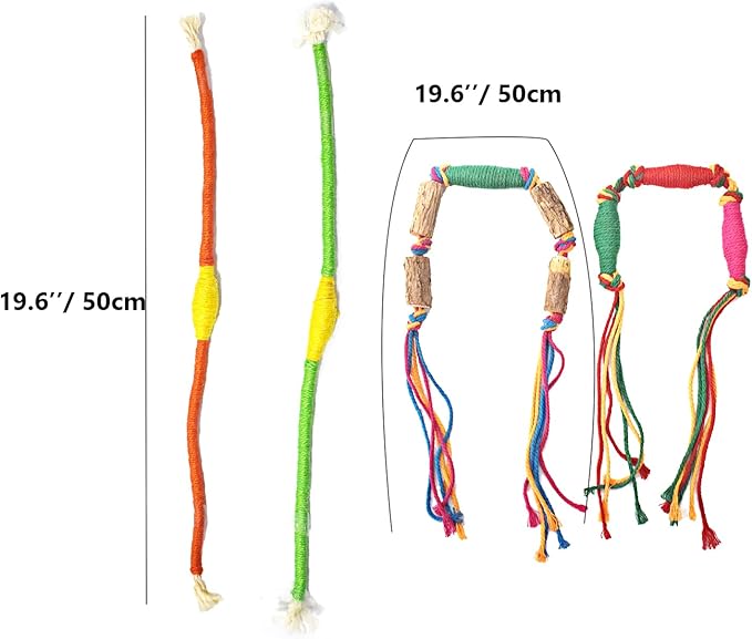 IUHKBH Silvervine Sticks for Cats, 4 PCS Colorful Chew Ropes with Refillable Natural Catnip Bag for Teeth Cleaning Interactive Cat Catnip Toys for Indoor Cats, Kitten Teething Toys for All Breeds