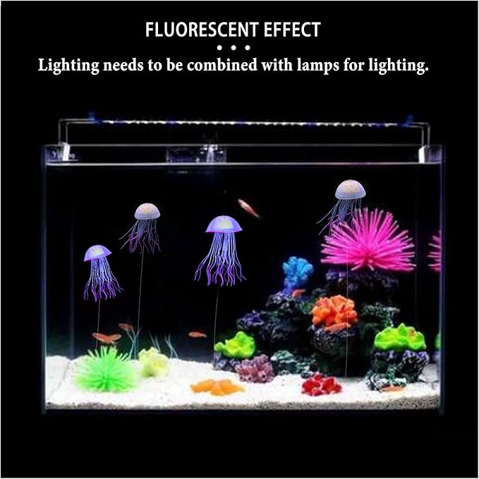 WishLotus Aquarium Jellyfish Decoration, Soft Silicone Glowing Aquarium Decorations Fluorescent Jellyfish with Suction Cup New Upgraded Simulation Aquarium Decor for Various Fish Tank (B, Purple)